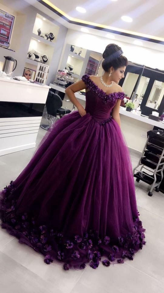 Off the shoulder purple prom dress with appliques   cg15051