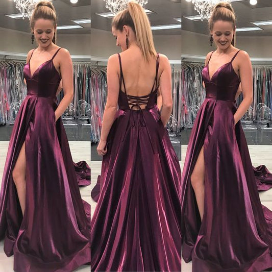 A-line V Neck Prom Dress With Split    cg15090