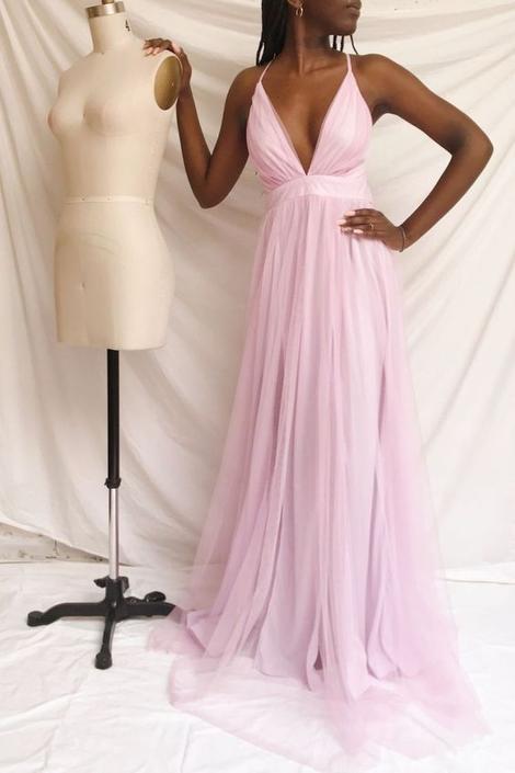 pluning pink tulle long prom dress formal dress   cg15149