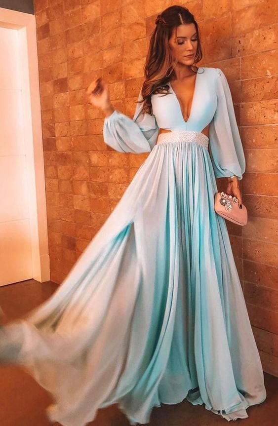 Blue Charming Prom Dress With Split     cg15165