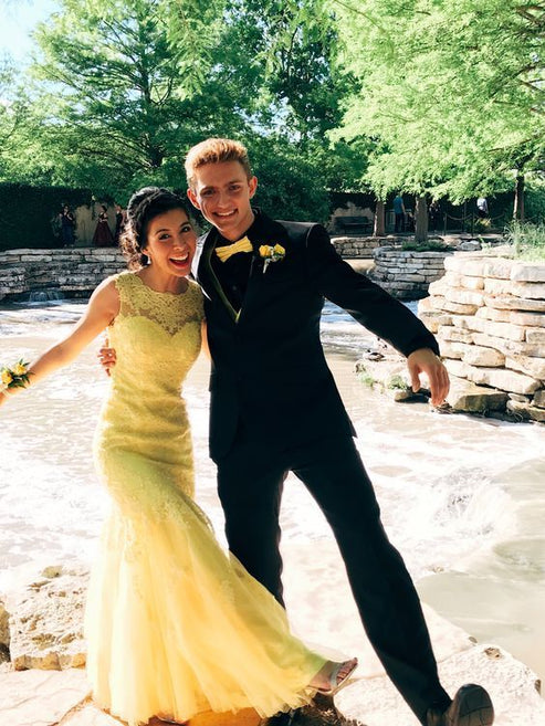 Yellow mermaid long prom dress Full of charm evening dress main image 1