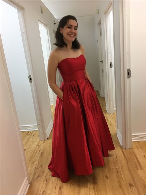 Strapless Satin Red Prom Dress    cg15217