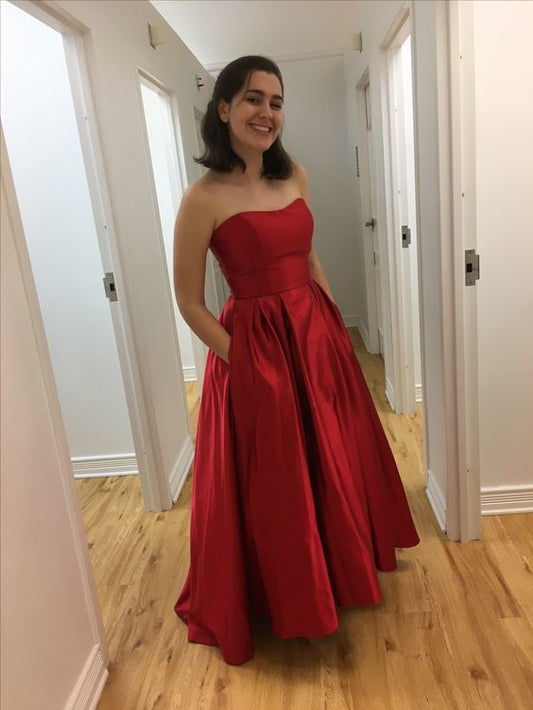 Strapless Satin Red Prom Dress    cg15217