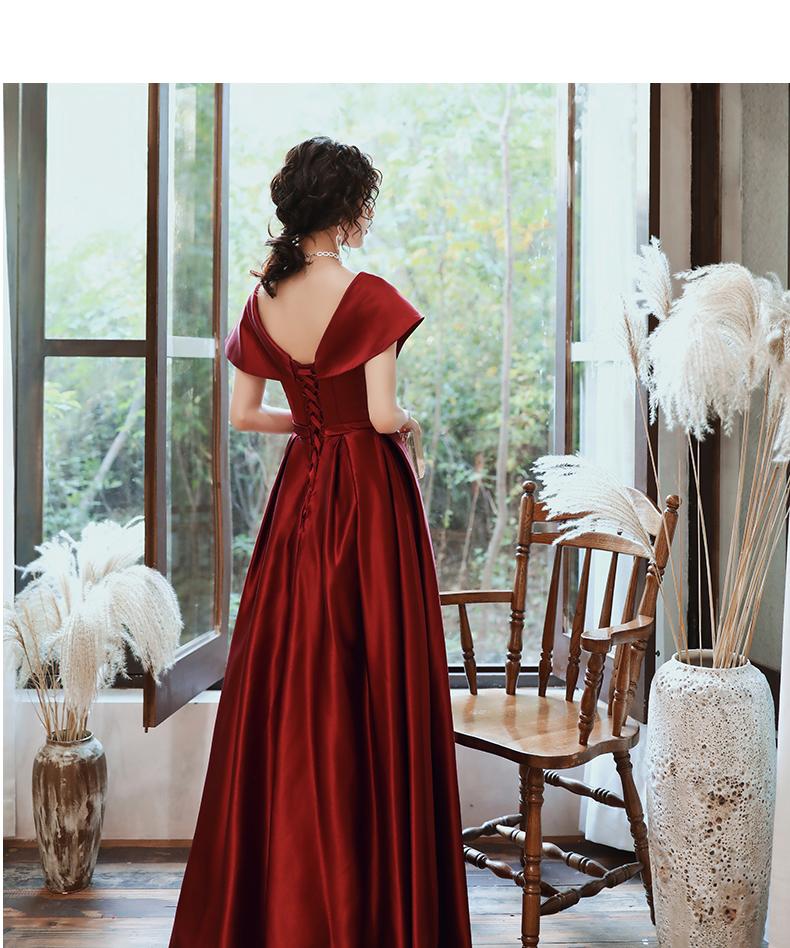 Fashionable Wine Red Satin A-Line Floor Length Junior Prom Dress, Long Evening Dress   cg15303