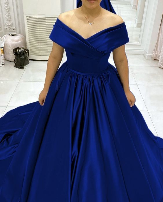 Elegant off the shoulder royal blue prom dresses for women    cg15327
