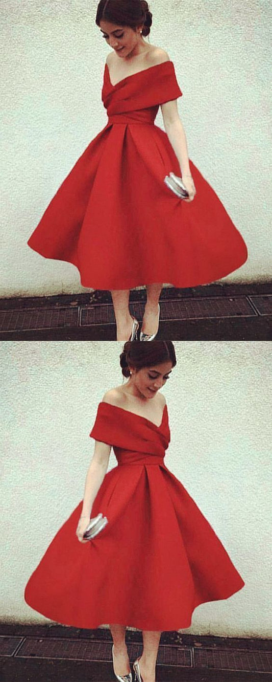 Off The Shoulder Red Satin Prom Dresses    cg15388