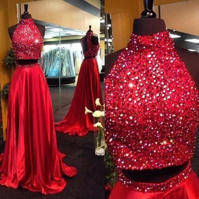 red prom dress,long prom dress,two pieces prom dress   cg15389