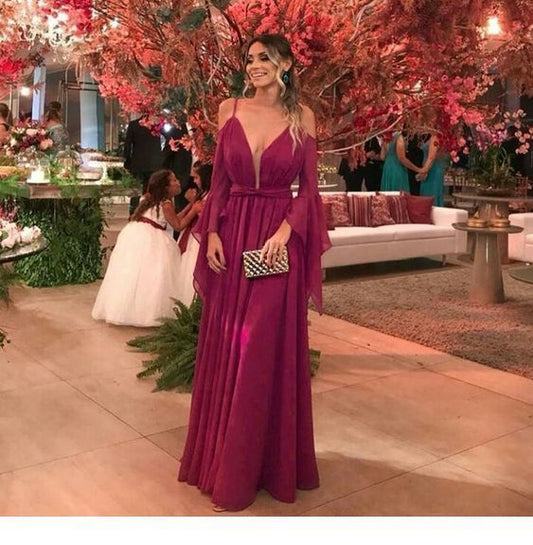 Amazing purple V-neck dress Long Prom Dress    cg15408