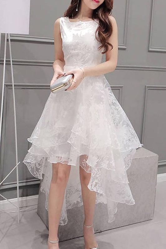 Women's Elegant Solid Sleeveless High Low Organza Dress,Cheap Casual Dresses Long Prom Dress    cg15411