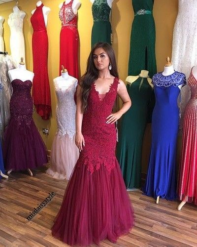 Charming Prom Dress Sleeveless Appliques Prom Dress Tulle Mermaid Evening Dress   cg15443
