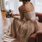 Champagne round neck tulle beads long prom dress   cg15453