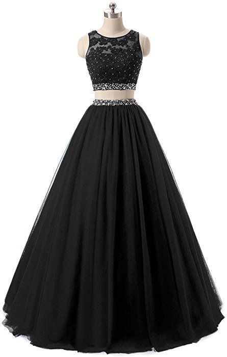 Black Two Piece Long Prom Dress, Charming Prom Dress   cg15456