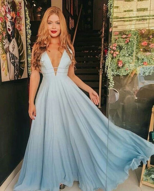 A-line V Neck Ombre Prom Dress, Chiffon Prom Dress   cg15528