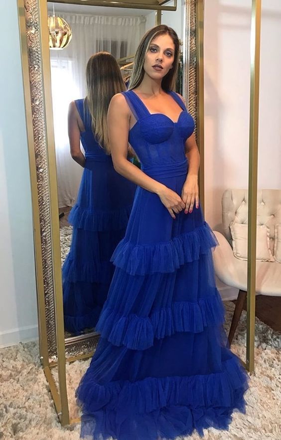 A-line Tulle Long Prom Dress, Royal Blue Prom Dress cg15530