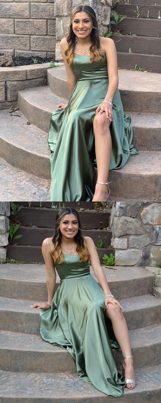 Long Prom Dresses With Slit Green Prom Dresses Modest    cg15578