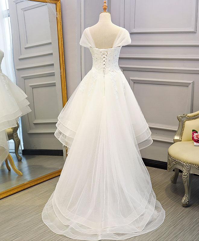 Beautiful Cap Sleeves High Low Layers Tulle Wedding Dress, Simple Prom Dress cg1561