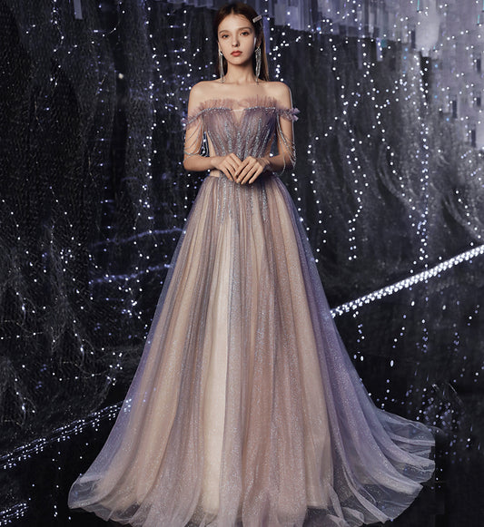 SHINY TULLE SEQUINS LONG PROM DRESS EVENING DRESS   cg15626