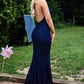 Open Back Mermaid Navy Blue Long Prom Dress   cg15631