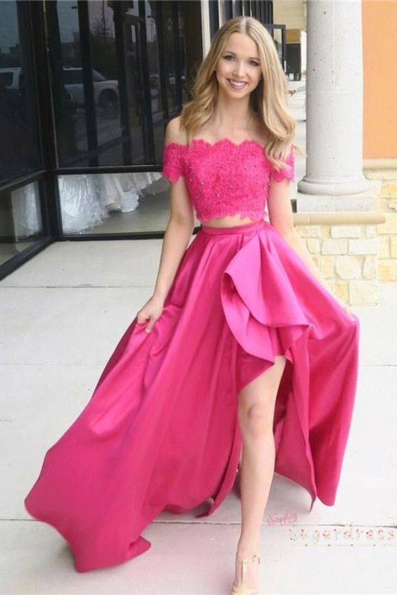Asymmetrical Two Piece Prom Dress with Lace Crop   cg15632