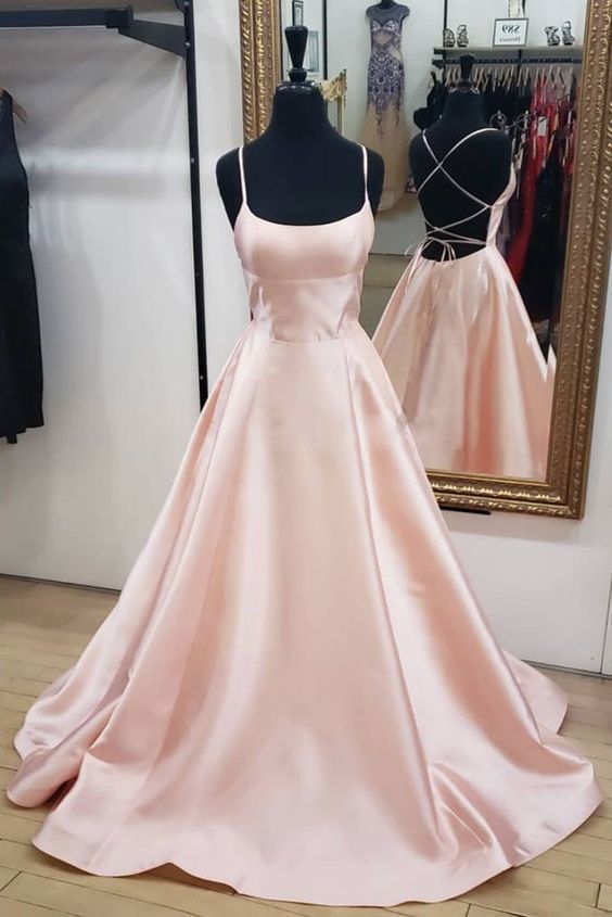 Custom made simple pink satin long prom dress cg1565