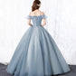 GREY TULLE LACE LONG PROM GOWN A LINE EVENING DRESS    cg15660