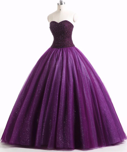 Gorgeous Purple Beaded Tulle Ball Gown Sweet 16 Dress, Purple Quinceanera Dress Prom Dress   cg15680