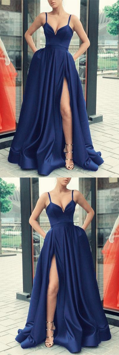 navy blue evening gowns,navy blue prom dress,long prom dress,long formal dress,slit bridesmaid dresses cg1574