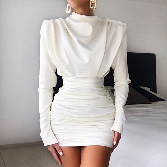 Slim Solid Color Long-Sleeved Dress Homecoming Dress   cg15781