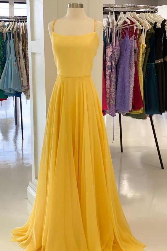 Simple Yellow Dress Long Prom Dresses     cg15796