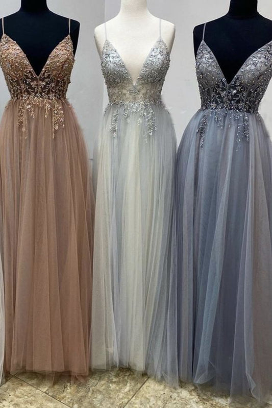 A-line tulle long dress evening dress prom dresses   cg15801