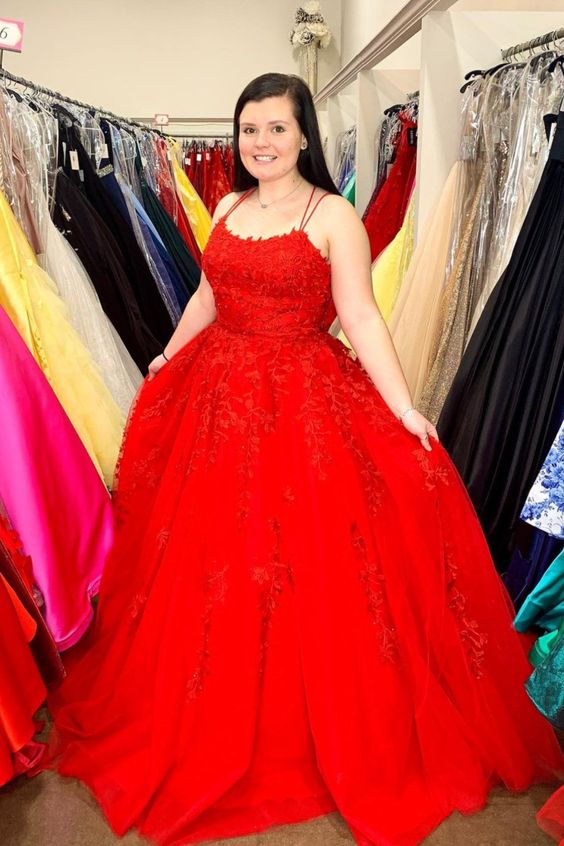 red A-line plus size long prom dress evening dress    cg15868
