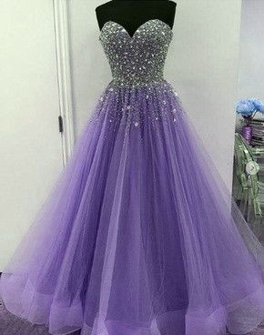 Lavender Tulle Sparkle Beaded Sweetheart Junior Prom Dress    cg15870