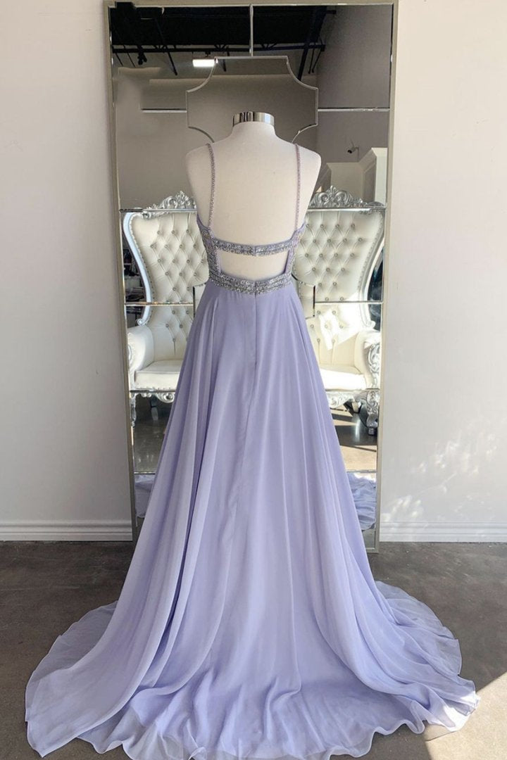 Purple chiffon beads long prom dress evening dress    cg15877