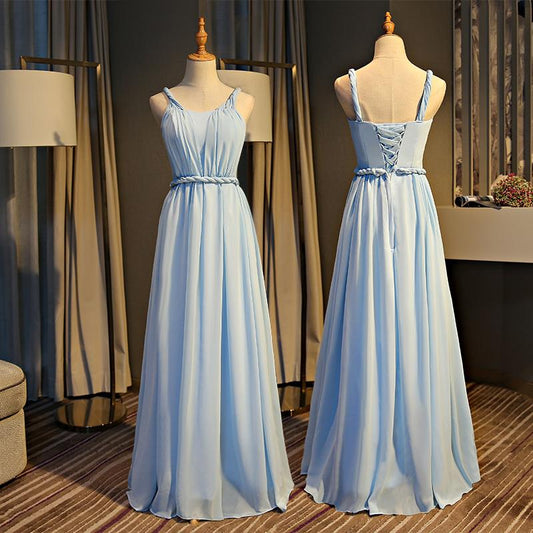 Light Blue Chiffon New Style Floor Length Party Dress, Blue Prom Dress   cg15937