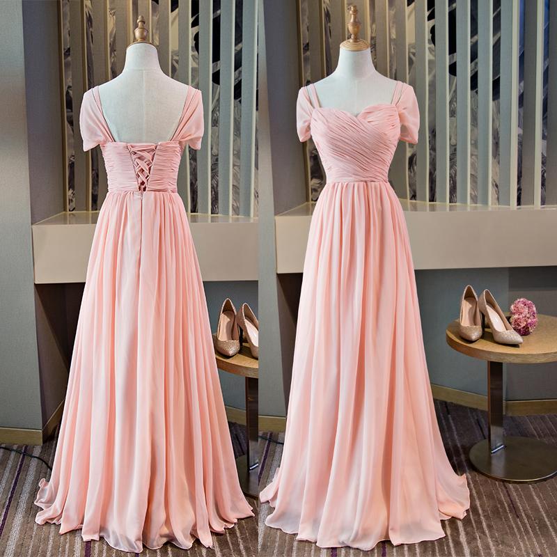 Beautiful Pink Mismatch Long Chiffon Bridesmaid Dress, Pink Party Dress New Prom Dress Party Dress   cg15940