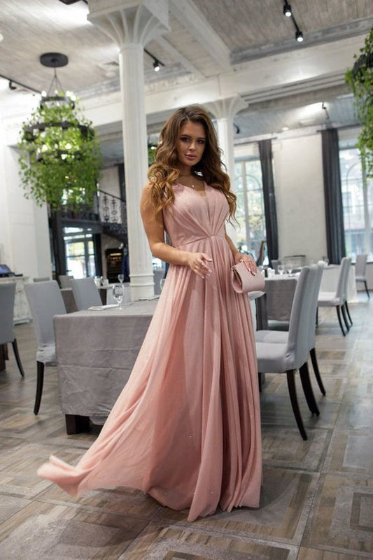 Pink Chiffon Long Prom Dress, Simple Prom Dress   cg15946