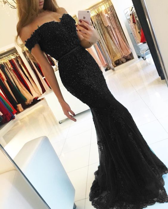 Elegant black lace mermaid prom dresses    cg15947