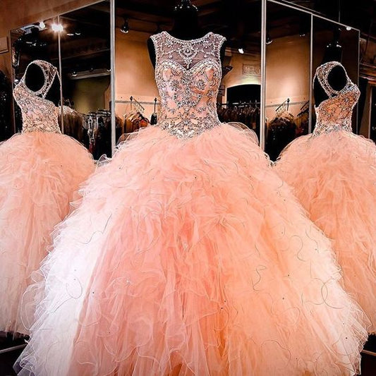 Prom Dresses Amazing Rhinestone Crystals Blush Peach Quinceanera Dresses   cg15966
