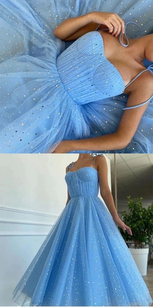 Elegant Blue Sweetheart Dot Net Prom Dress Hot Sale Sleeveless Sequin   cg15972