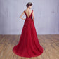 Fashionable Wine Red V Back Tulle Long Party Dress, A-Line Prom Dress   cg15993
