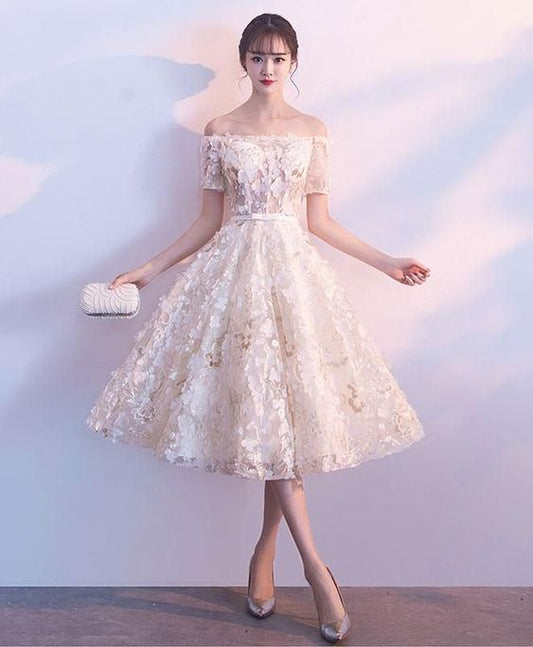 Cute champagne short dress, homecoming dress cg1600