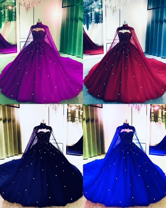 Tulle Ball Gown Quinceanera Dresses With Cape Prom Dresses     cg16047