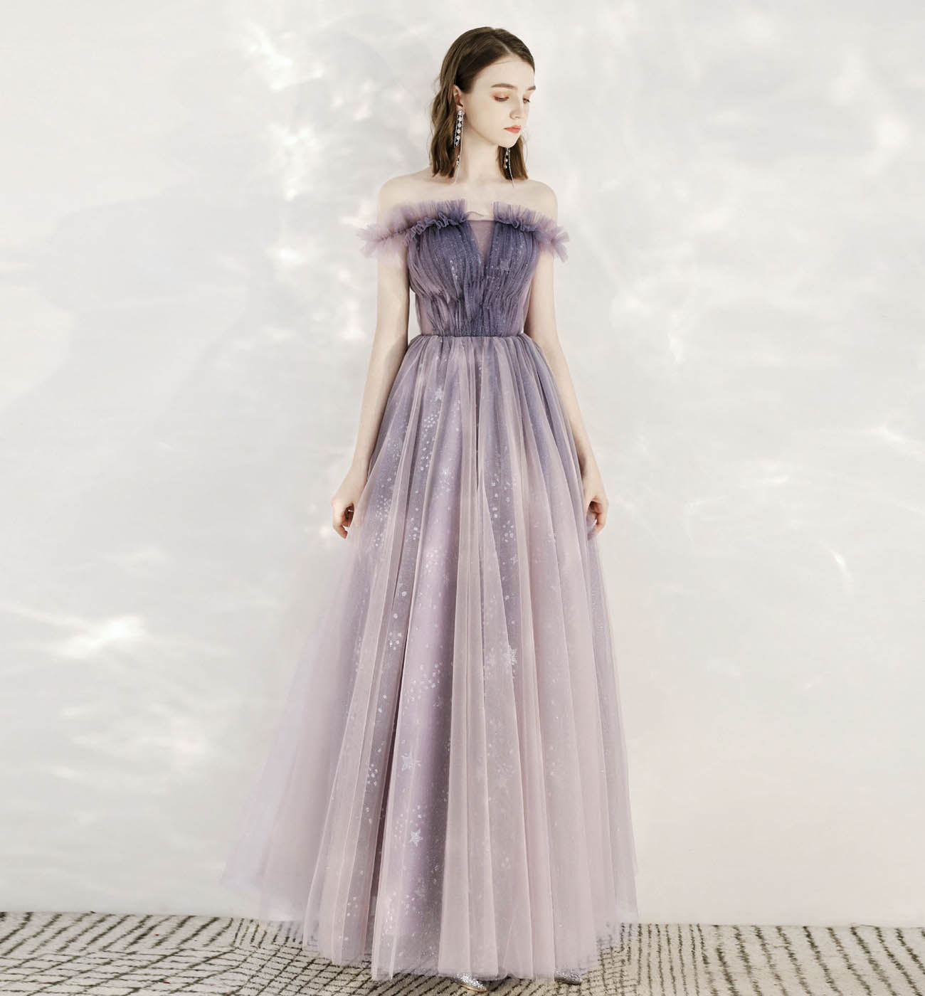 PURPLE TULLE LONG PROM DRESS PURPLE EVENING DRESS    cg16051