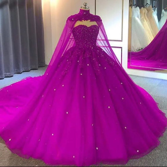 Tulle Ball Gown Quinceanera Dresses With Cape Prom Dresses     cg16056