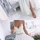 White v neck chiffon long prom dress, white evening dress cg1607