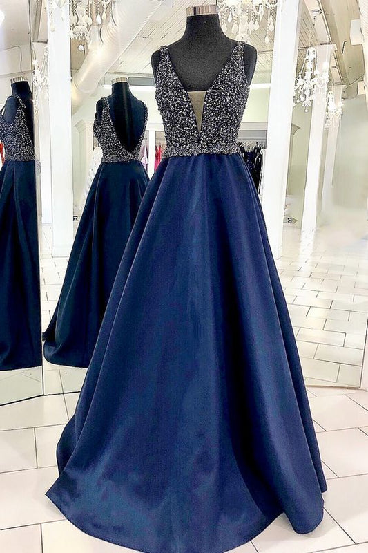 Gorgeous Navy Blue Prom Dress with Rhinestones, Long Prom Dress    cg16086