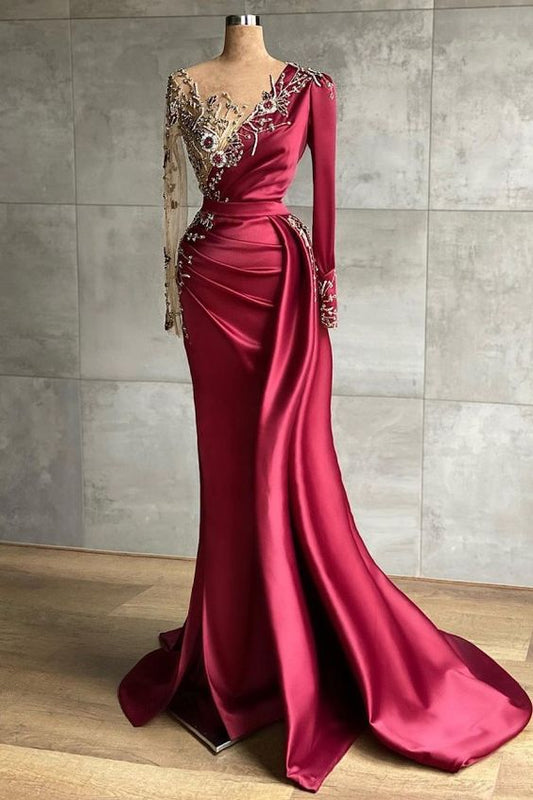 Red evening dress long | Prom dresses with sleeves   cg16093
