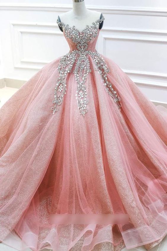 Gorgeous pink lace beaded princess dream wedding dress prom dress   cg16132