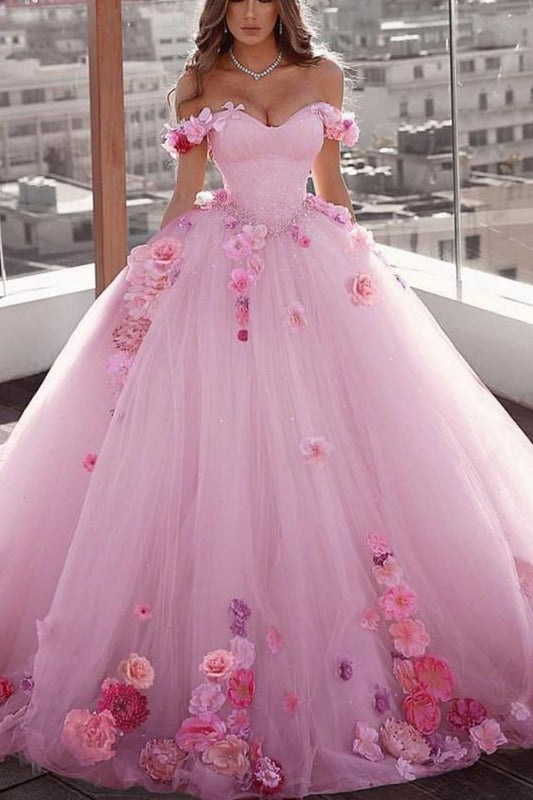 Beautiful Blush Pink Wedding Dress With Floral Flowers prom dress   cg16134