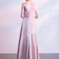Pink Off Shoulder Lace And Satin Evening Dress, Pink Long Prom Dresss   cg16142